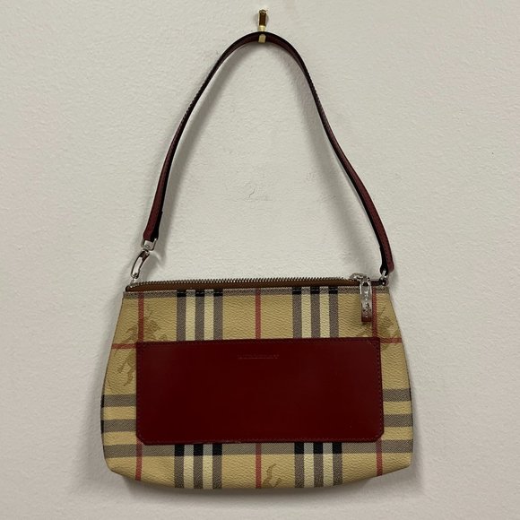 Burberry - Haymarket Check Small Crossbody Clutch Bag Red - Picture 2 of 7